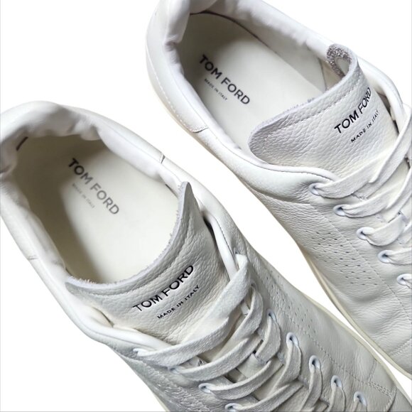 TOM FORD | Warwick White Grained Leather Low-Top Sneakers in Size US 16 - Picture 6 of 10